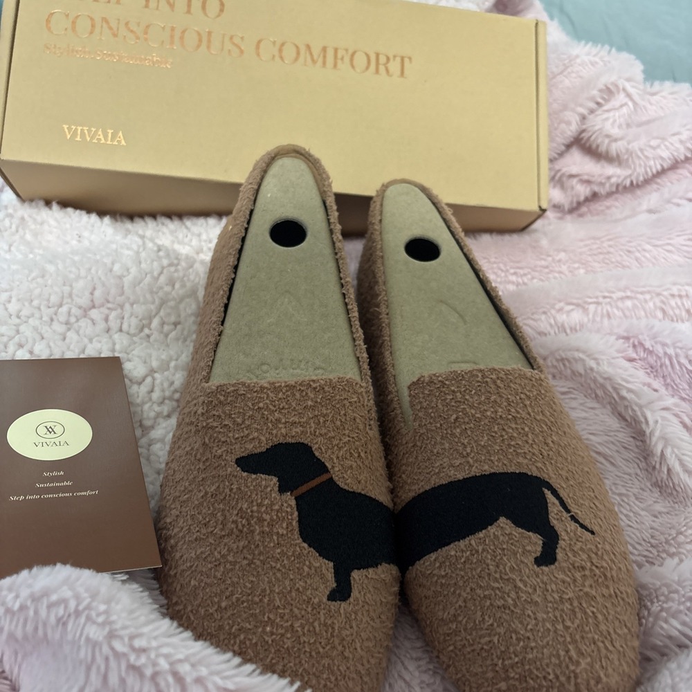 VIVAIA Audrey Nutmeg-Dog Terry Knit Flats Dachshund Loafers EU 42 US 11 - 11.5